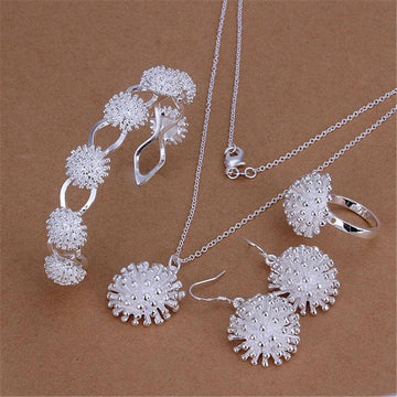 Fireworks Design Silver Necklace Earring Bracelet Rings Jewellery set for women - Charming Fashion Jewellery - The Jewellery Supermarket